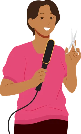 Woman horlding Hair straightener  Illustration