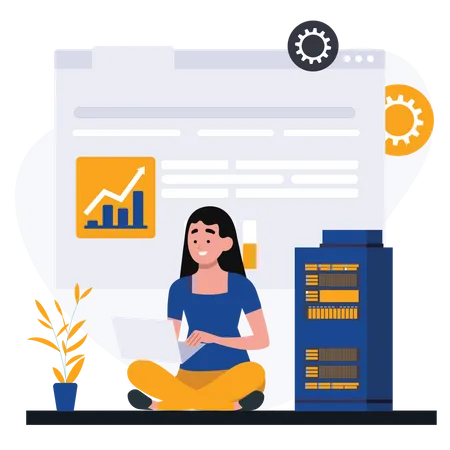 Woman hosting cloud server  Illustration