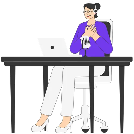 Woman Hosting Podcast  Illustration