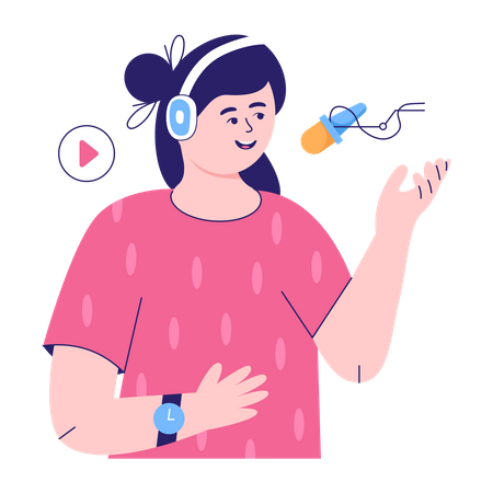 Woman Hosting Podcast  イラスト