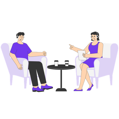 Woman Hosting Podcast with Male Guest  Illustration