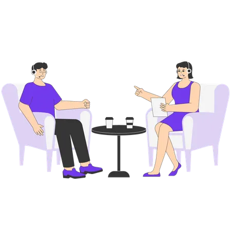 Woman Hosting Podcast with Male Guest  Illustration
