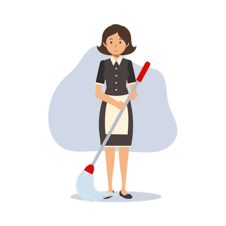 Woman housekeeper with cleaning mop  Illustration