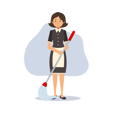 Woman housekeeper with cleaning mop  Illustration