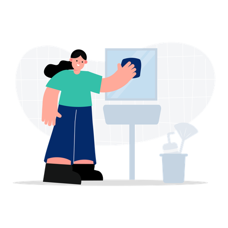 Woman housekeeping worker cleaning the glass window  Illustration