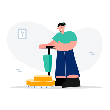 Woman housekeeping worker polishing floor  Illustration