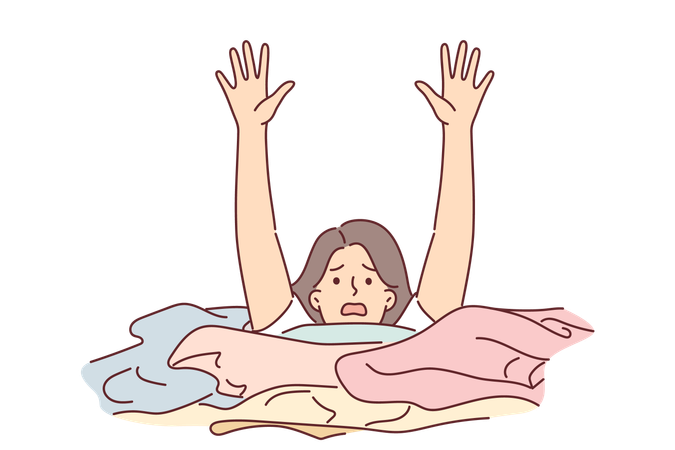 Woman housewife is drowning in dirty laundry and screaming raising hands for concept household  Illustration