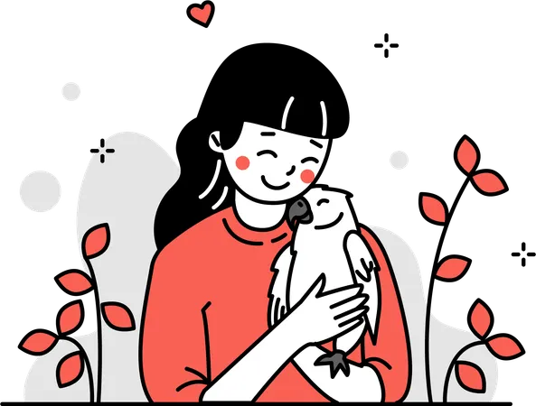 These Charming Flat Illustrations Exude A Sense Of Joy Love And The Unique Bond Between Pet Owners And Their Beloved Animal Companions Its Illustration Woman Hugging Pet Bird With The Visuals That Come From Being A Pet Lover We Represent Healthy Living In A Very Fun Way Illustration