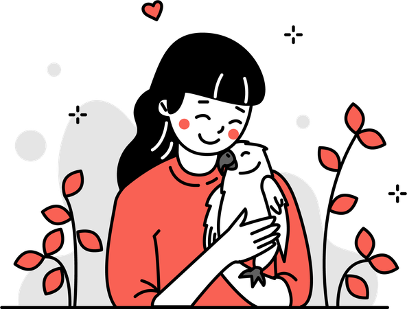 Woman Hugging  Bird  Illustration