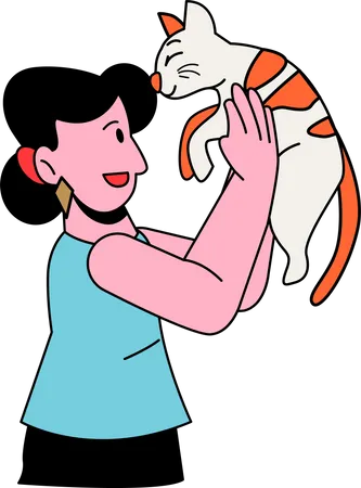 Woman Hugging Cat  Illustration