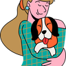illustration girl hugging dog