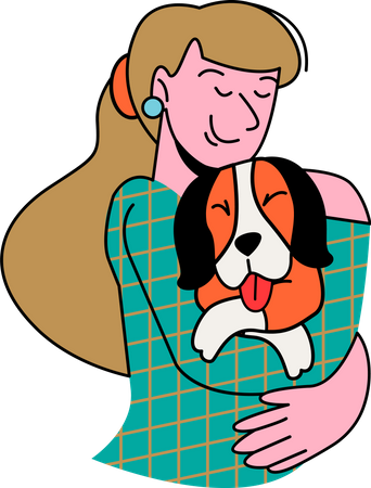 Woman Hugging Dog  Illustration