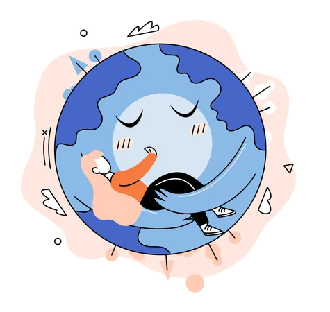 Woman hugging earth  Illustration