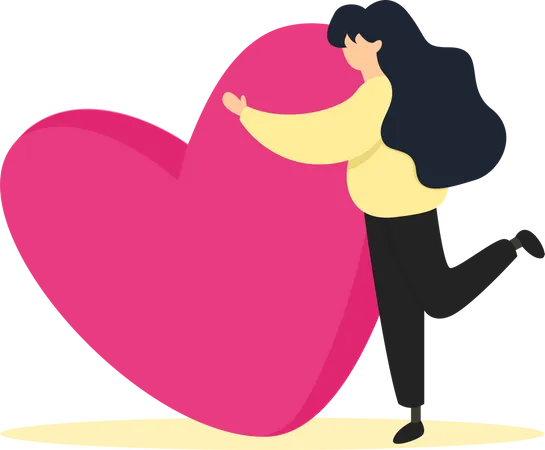 Woman hugging heart Illustration