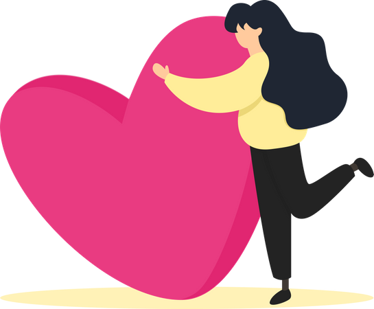 Woman hugging heart  Illustration