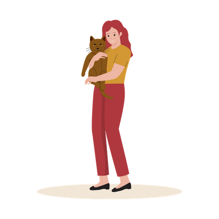 Woman hugging her pet cat Illustration
