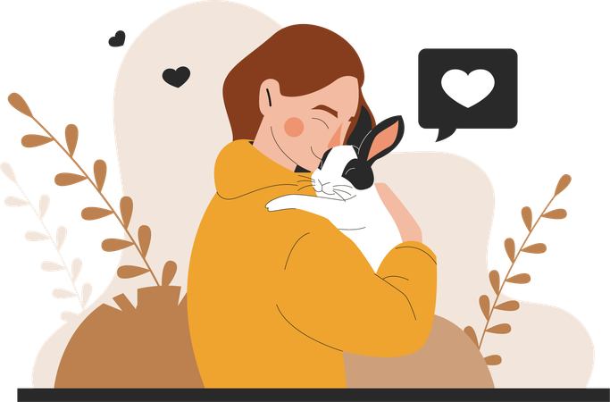 Woman hugging her pet  Illustration