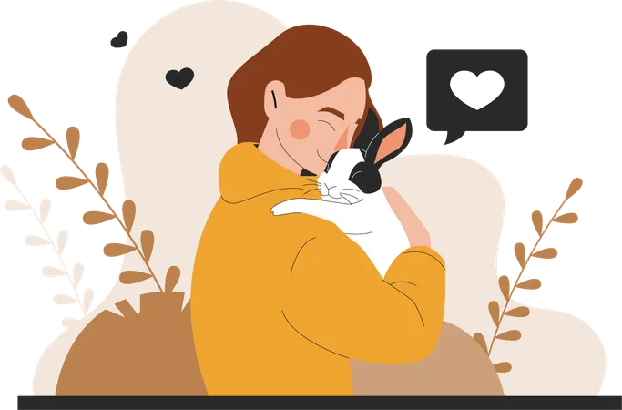 Woman hugging her pet  Illustration