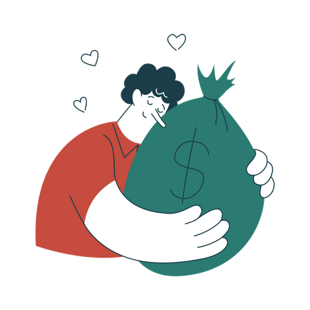 Woman hugging money bag  Illustration