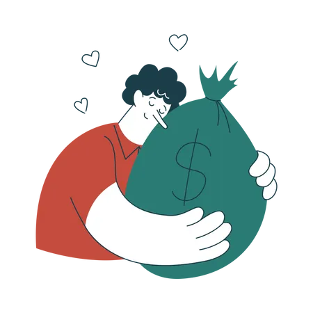 Woman hugging money bag  Illustration