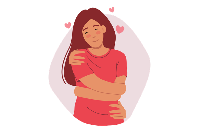 自分の体を抱きしめる女性  イラスト