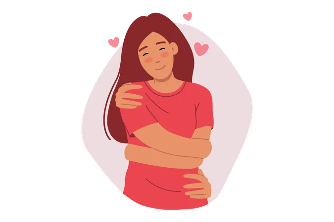 自分の体を抱きしめる女性  イラスト