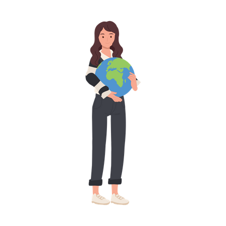 Woman Hugging Planet Earth  Illustration