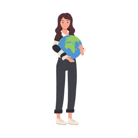 A Woman Hugging Planet Earth Eco Friendly Concept That Highlights Our Responsibility To Protect And Care For Our Precious Environment Illustration