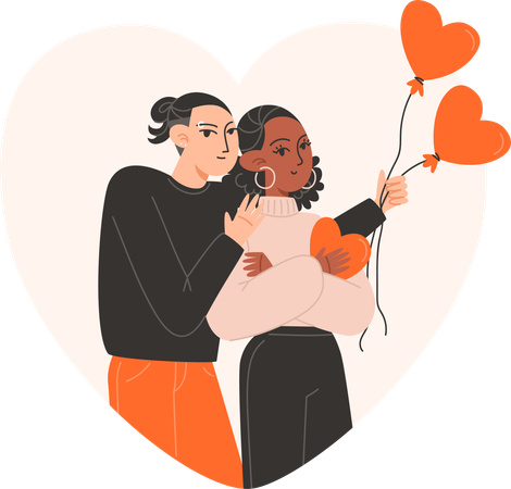 Woman hugs girlfriend on Valentines Day  Illustration