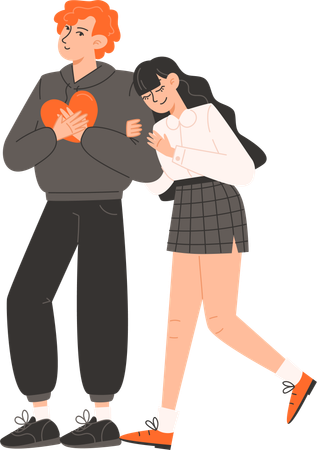 Woman hugs man on Valentines Day  Illustration