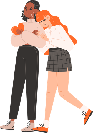 Woman hugs woman holding hearts for Valentines Day  Illustration