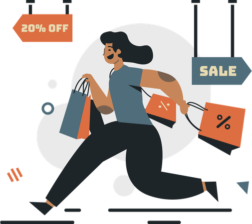 Woman hunting for discounts  Illustration