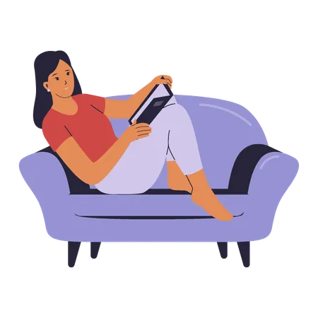Vector Character Of Woman Reading A Book On A Sofa Vector Flat Illustration Illustration