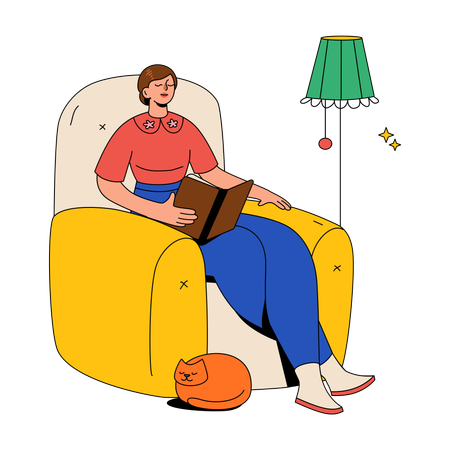 Woman In A Cozy Chair Reading A Book  Illustration
