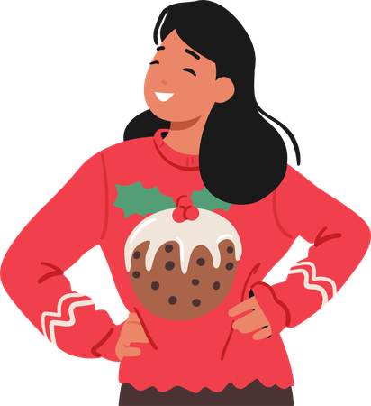 Woman In A Cozy Christmas Sweater  Illustration