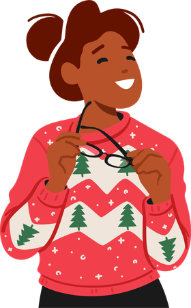 Woman In A Cozy Christmas Sweater Exudes Festive Warmth With Her Joyful Attire  Illustration