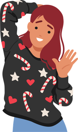 Woman In A Festive Christmas Sweater Adorned  Illustration