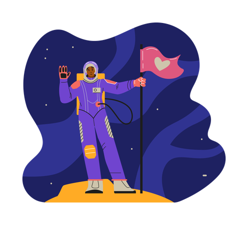 Woman in a spacesuit with a flag in her hands  Illustration