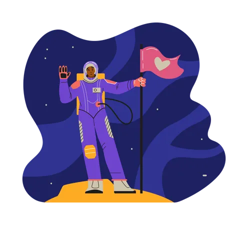 Woman in a spacesuit with a flag in her hands  Illustration