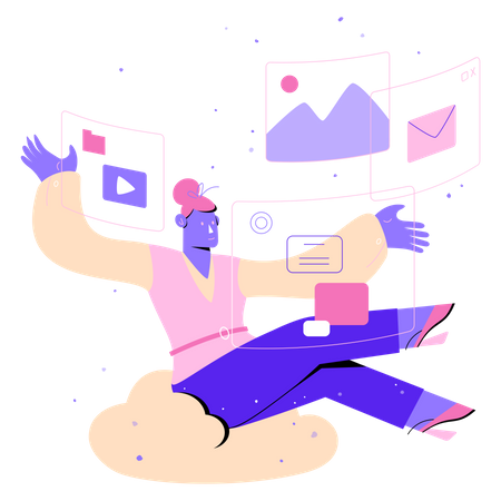 Woman in a virtual office works Illustration