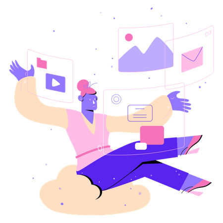 Woman in a virtual office works  Illustration