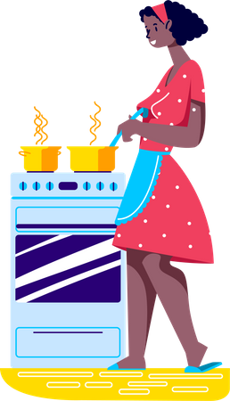 Woman in apron standing preparing dinner Illustration
