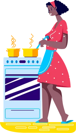 Woman in apron standing preparing dinner Illustration