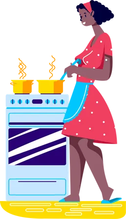 Woman in apron standing preparing dinner  Illustration