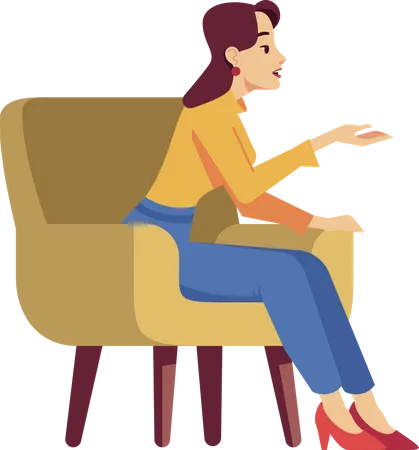 Woman in armchair giving hand gestures  Illustration