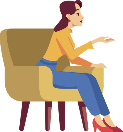 Woman in armchair giving hand gestures  일러스트레이션
