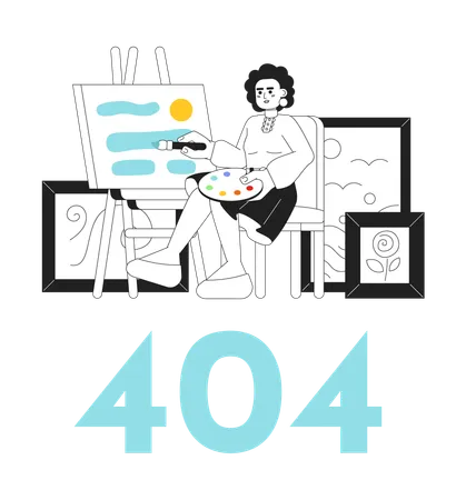 Woman In Art Studio Painting Picture Black White Error 404 Flash Message Creative Hobby Monochrome Empty State Ui Design Page Not Found Popup Cartoon Image Vector Flat Outline Illustration Concept Illustration