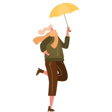 Woman in autumn clothe and holding umbrella  Illustration