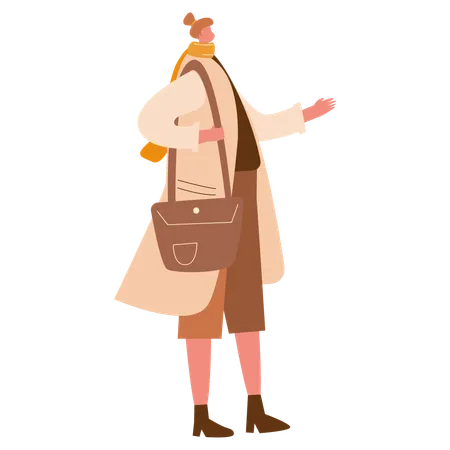 Woman in autumn clothe with purse  Illustration