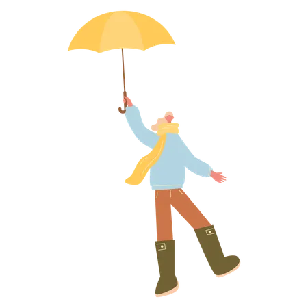 Woman in Autumn Clothes and holding umbrella  Illustration